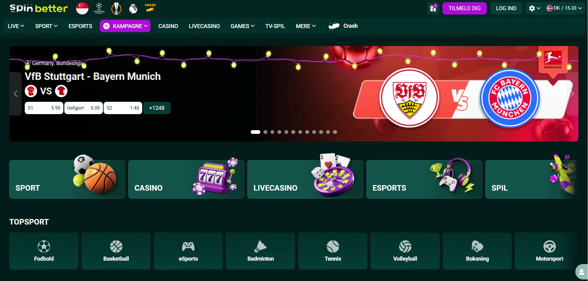 spinbetter casino menu